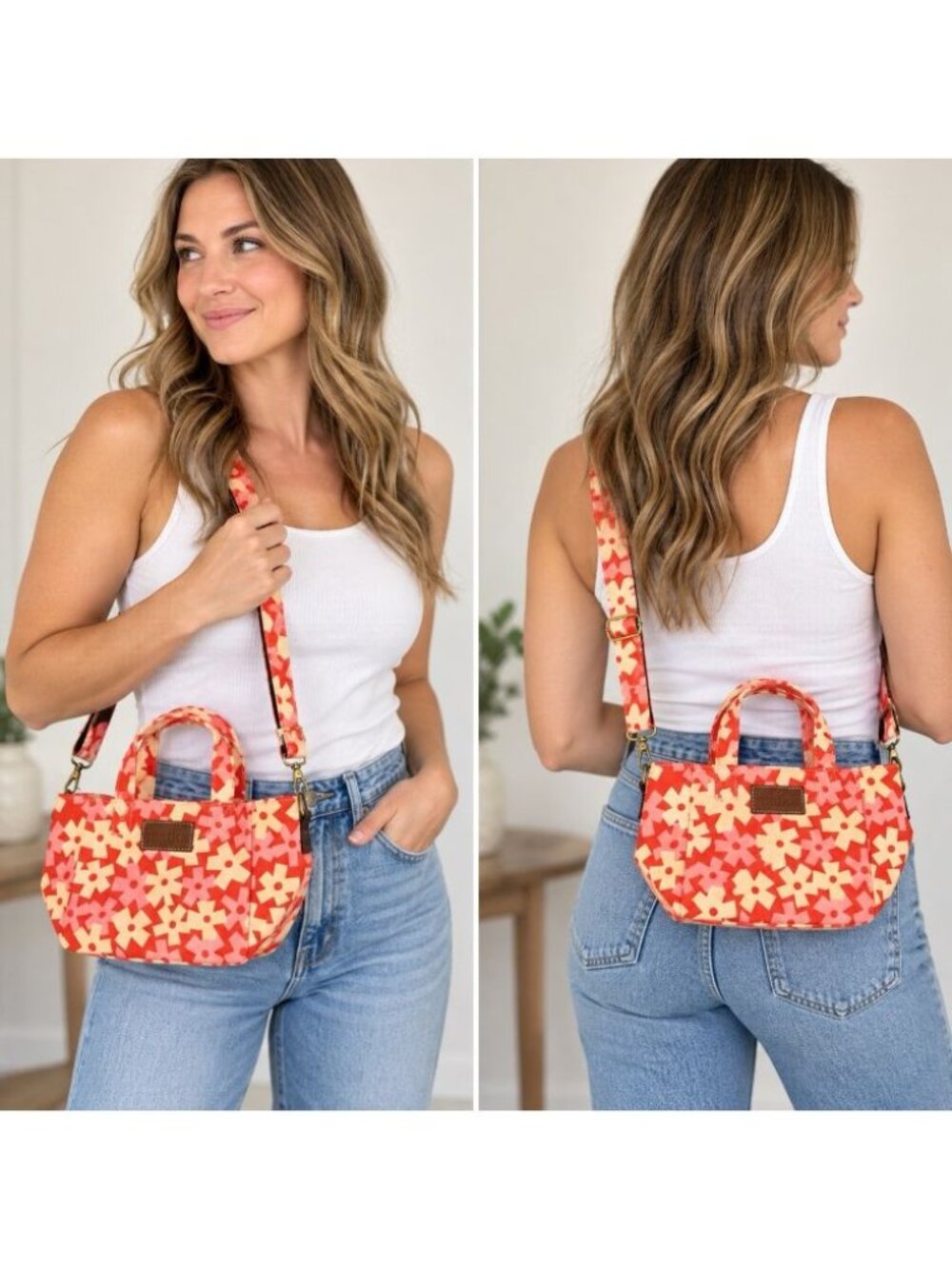 Maika Mini Tote Bag Floral Orange Pink Crossbody Shoulder Bag Adjustable NWT
